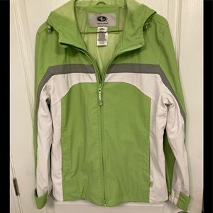 Athletic Works Women’s Lime Green Wte/Grey Hooded Rain Jacket. Size M.